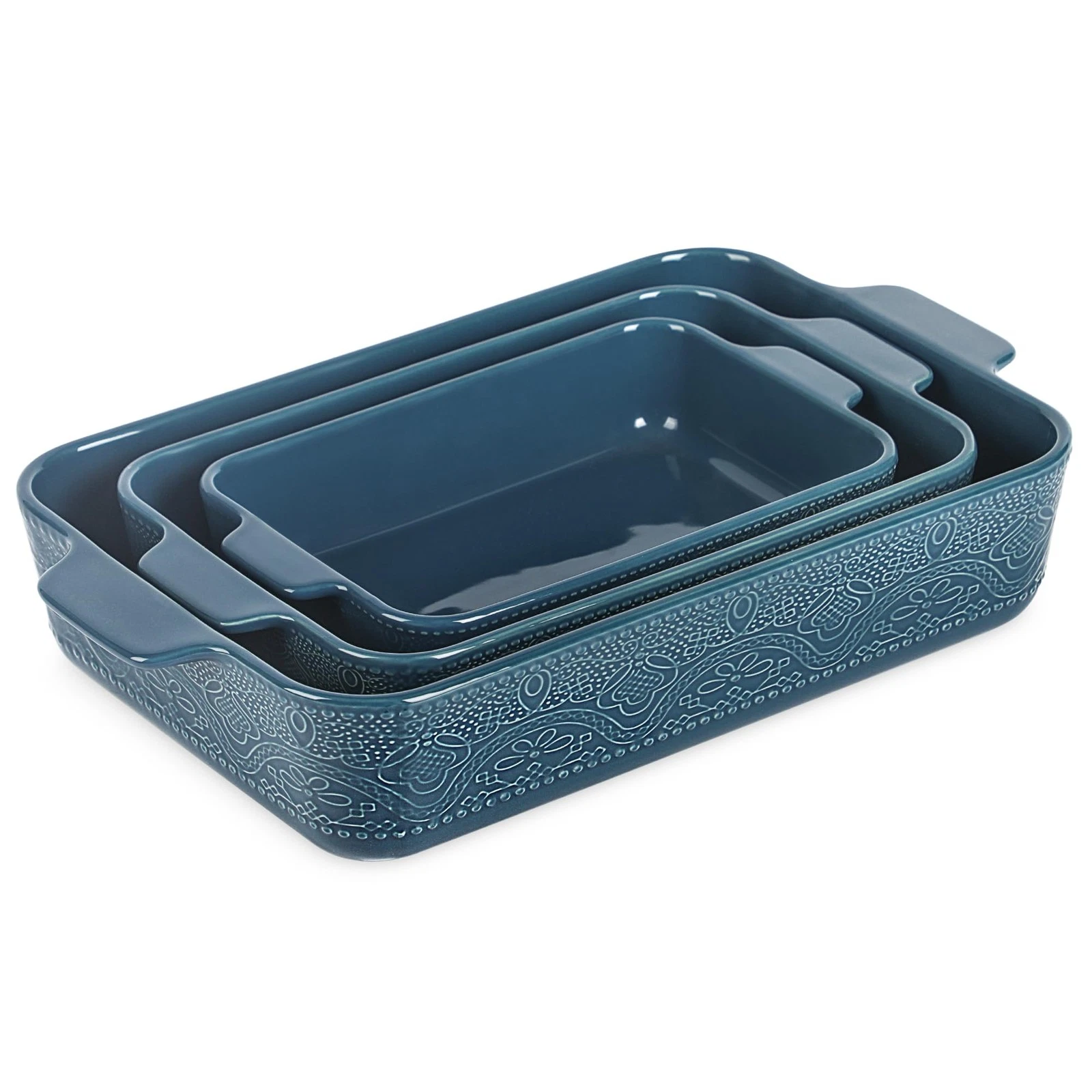 Ceramic Baking Dish Set of 3, 15.4"L x 9.2"W x 3.1"H, Oven Safe - Ideal
