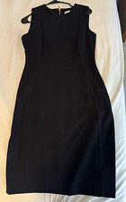 Calvin Klein Black Crepe Sleeveless Sheath Knee Dress Regular 10 Zip