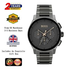 NEW HUGO BOSS 1513814 MEN'S STAINLESS STEEL BLACK STRAP & BLACK DIAL 43MM