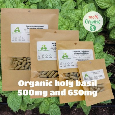 USDA Certified Organic Holy Basil (Ocimum tenuiflorum) 500mg and 650mg