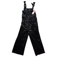 Cat Jack Girls Black Velvet Jumpsuit Wide Leg Bow Tie Straps Size L 10 12 AE 