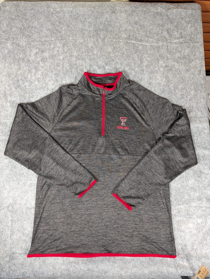 Colosseum Texas Tech Red Raiders Men's 1/4 Zip Pullover Jacket Grey Red Large - Image 4 of 4