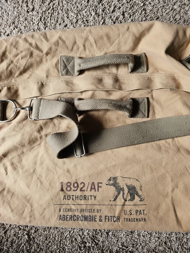 Bolso de Lona Abercrombie Gimnasio Viaje Militar Cremallera Caqui Envejecido De Colección (J4 Foto 3 de 4