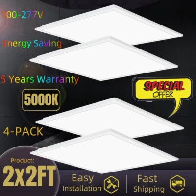 4Pcs LED Flat Panel Light 2x2FT 5500K Dimmable Drop Ceiling Troffer Light 5800LM