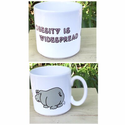 Vintage BEVVY  Mug   83  Obesity Is Widespread  Hippo Weight loss Doctor Humor