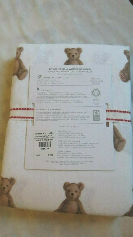 Pottery Barn ALMOHADA SHAM vacaciones Disney oso de peluche regalo franela de Navidad, Foto 3 de 3