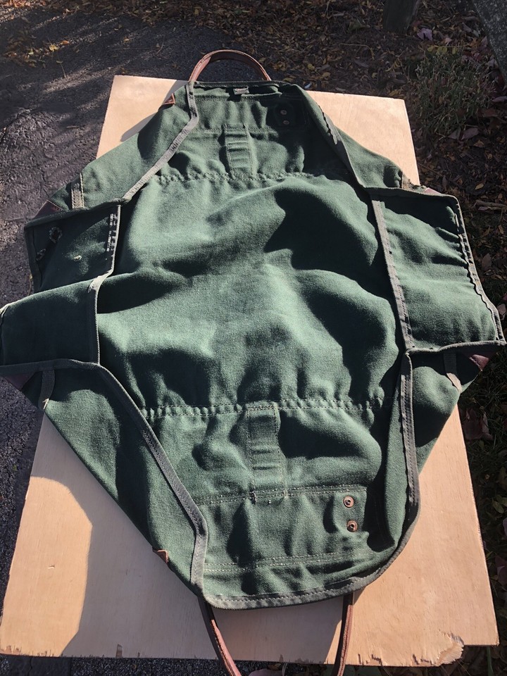 Vintage Orvis Canvas Firewood Carrier Log Wood Tote Green Bag Preowned