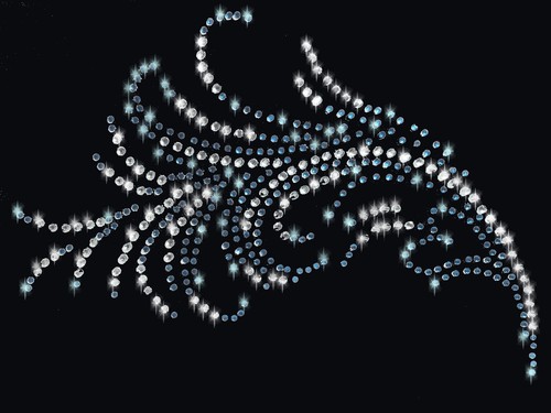 XL 23 x 16 STRASSSTEINE ORNAMENT FEDER BÜGELBILD HOTFIX APPLIKATION STRASS groß - Picture 1 of 3