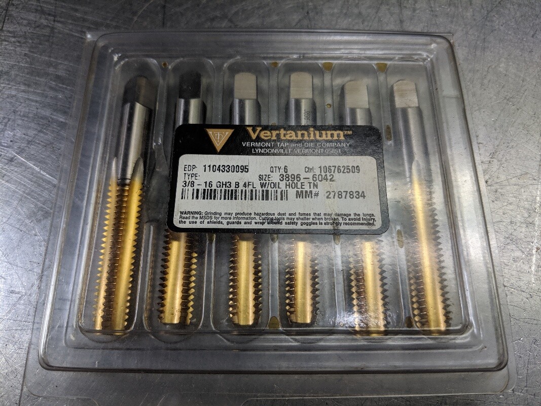 Vertanium Vermont Tap & Die HSS 4 Flute 3/8 16 GH3 B Taps Qty6 1104330095 (LOC eBay