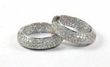 4Ct Round Cut Moissanite Pave Huggie Hoop Earrings 14k White Gold Plated