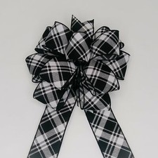 Wreath Bow, Black and White Vertical Plaid
