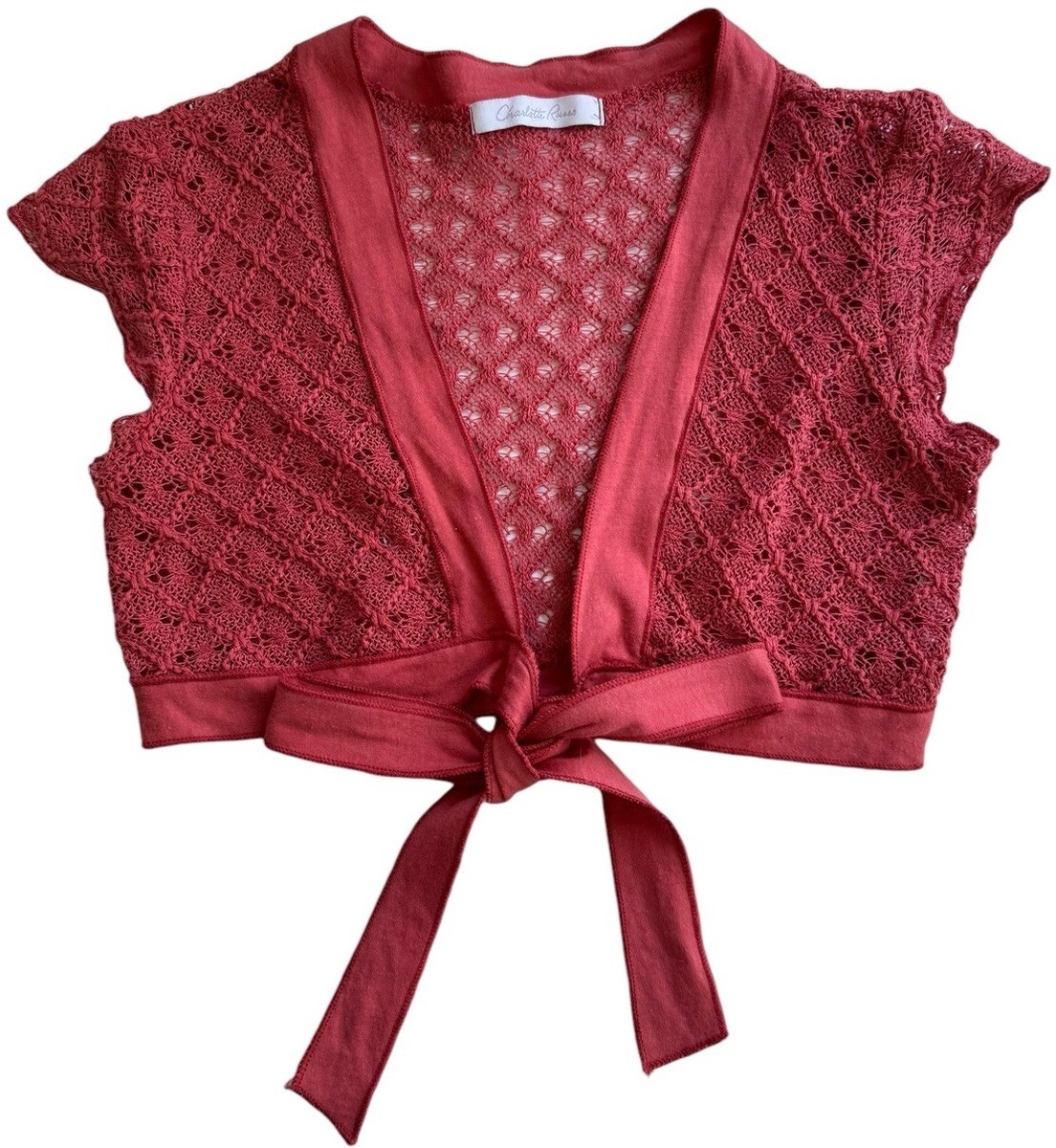 Charlotte Russe Shrug Womens X-Small Cranberry Red Cap Sleeve Tie Front Cape