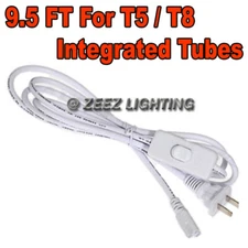 9.5FT AC Power Cord For T5/T8-Integrated LED Tube Light Bulb 2Ft/3Ft/4Ft/5Ft/8Ft