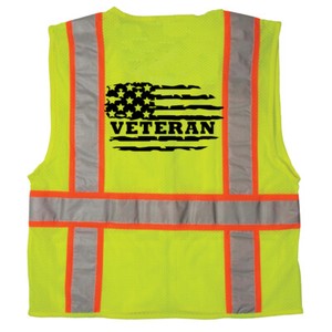 YELLOW 🦺MILITARY VETERAN US FLAG VETERAN SAFETY PPE WORK VEST W/LOGO SIZE M-4XL