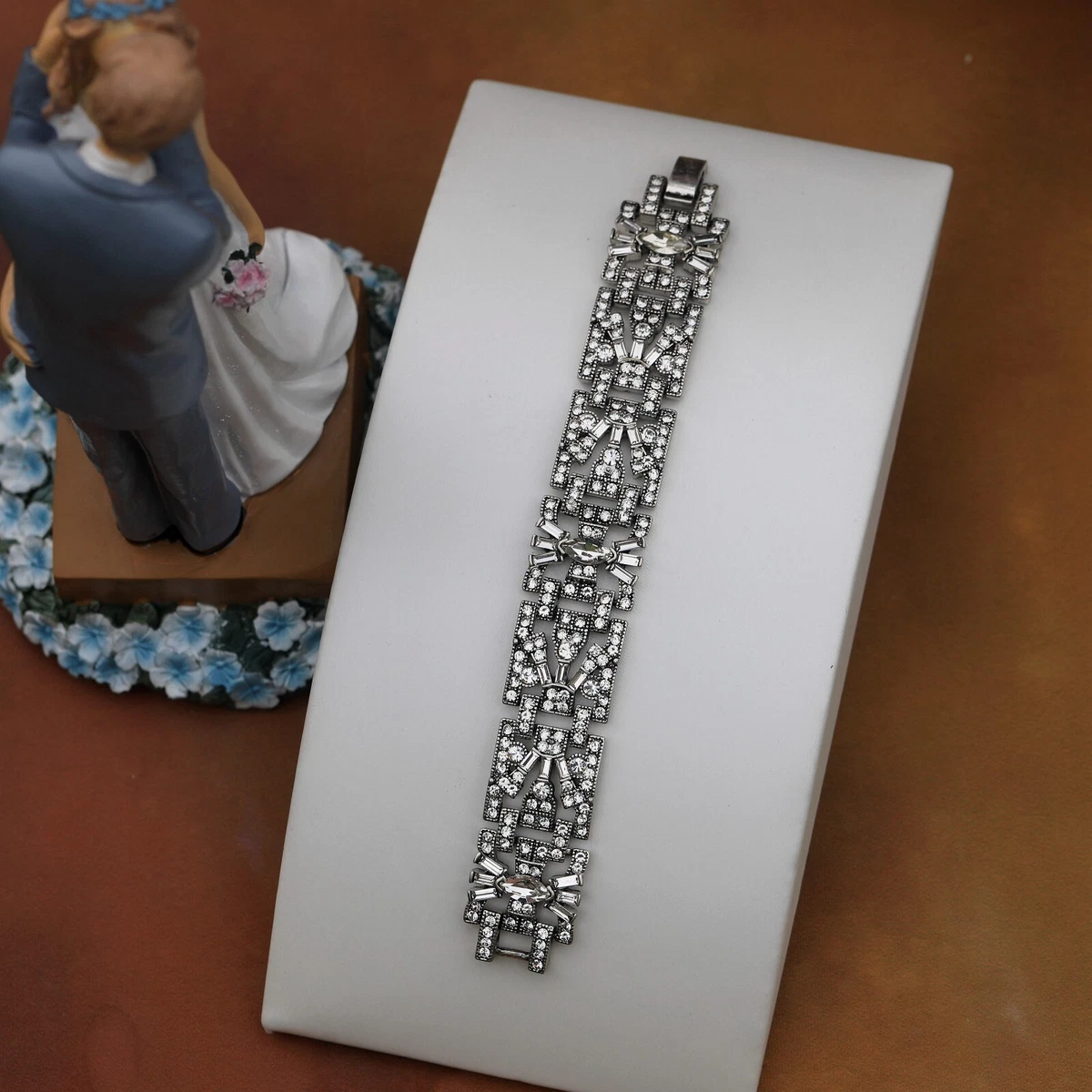Bracelet vintage avec chaîne maille fantaisie en métal argenté