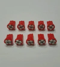 10pcs Red T10 Wedge 4-SMD LED Dashboard Instrument Panel Gauge Light Bulbs