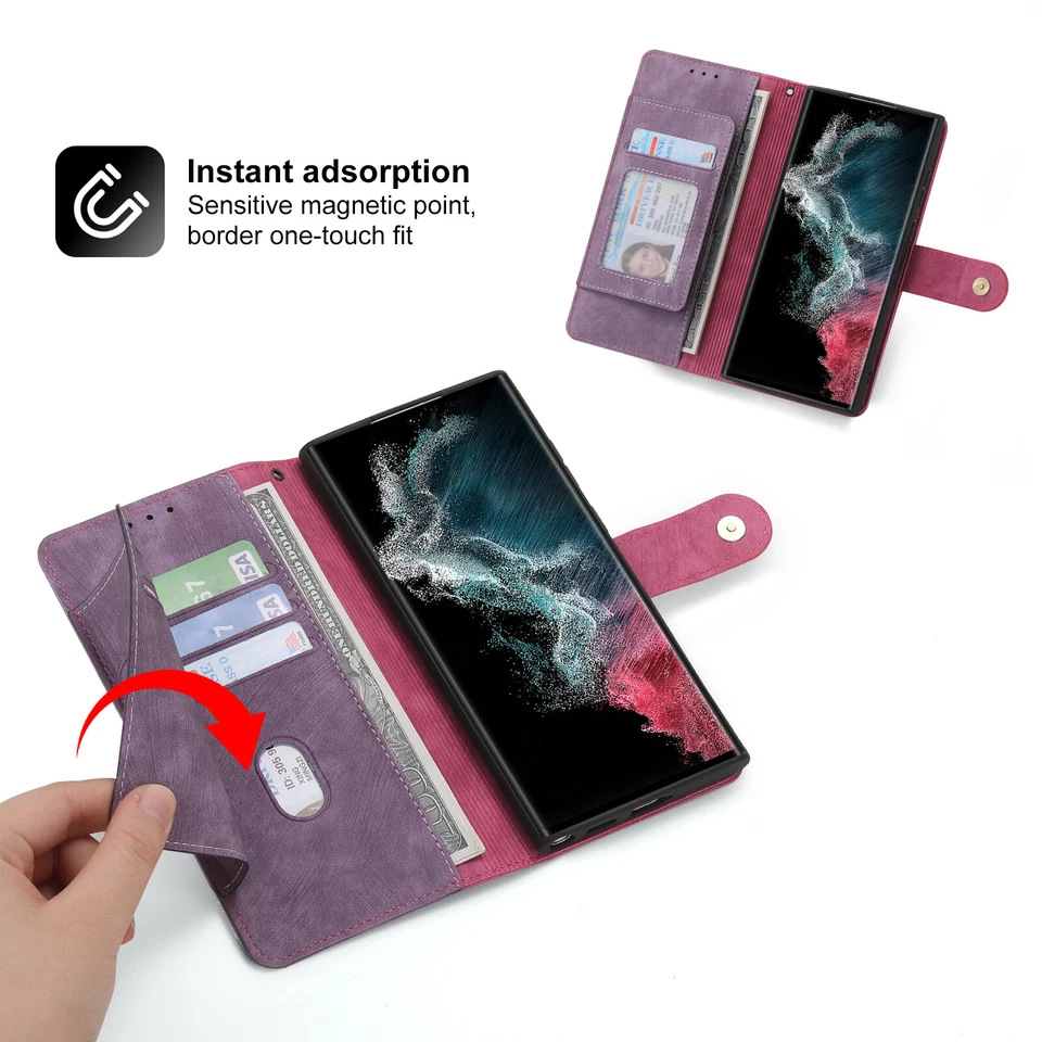 Magnetic Leather Wallet Case Strap For Samsung Galaxy S24 S23 S22 S21 S20 Cover - Image 4 of 4