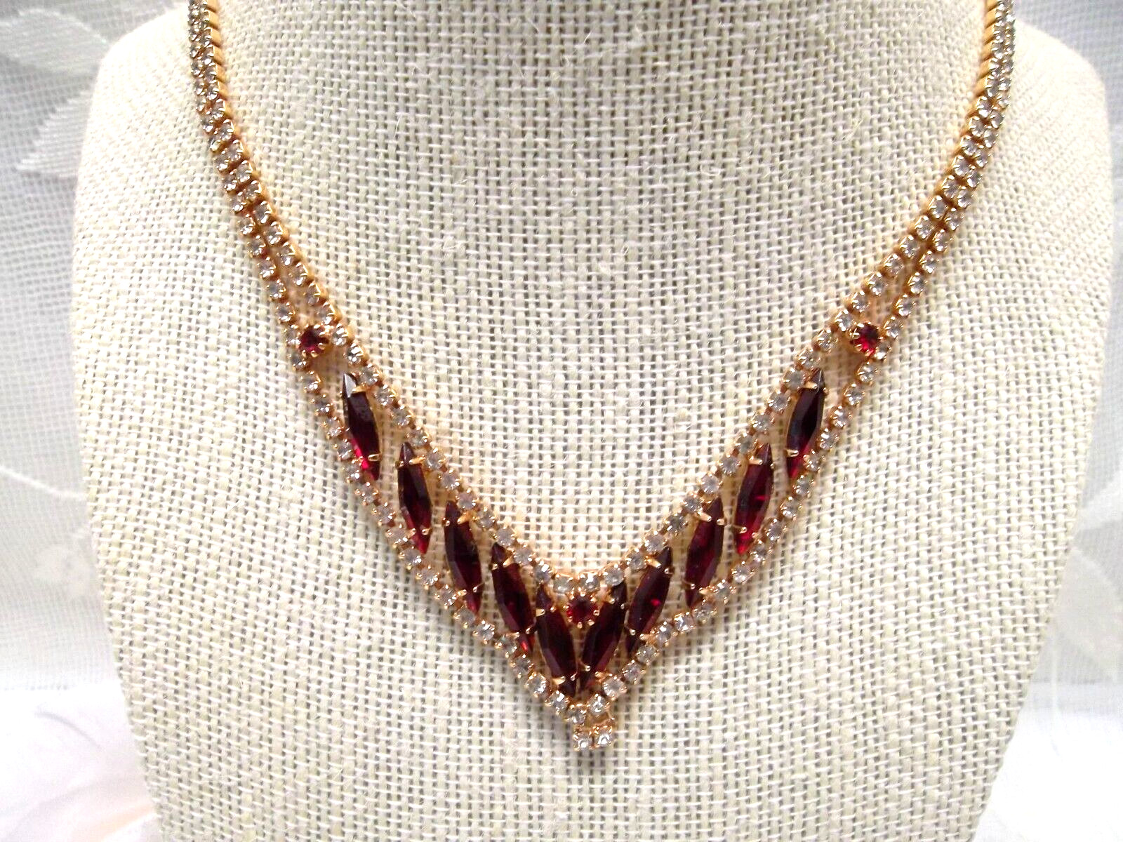 Ruby Red CZ Statement Choker Necklace Earrings EXQUISITE * NEW YEARS EVE READY