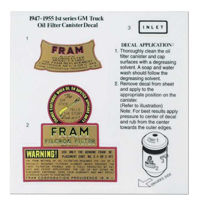 1941-59 Oil Filter Decal - Fram Type for Chevy, GMC Truck