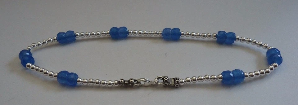 925 STERLING SILVER BEED ANKLE BRACELET W/ TANZANITE GEMSTONES / LOBSTER LOCK - Image 4 of 4