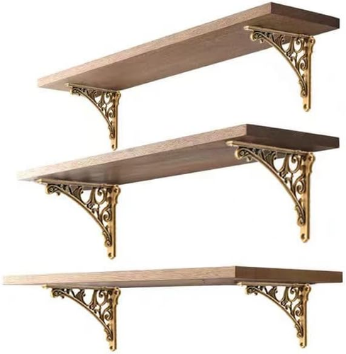 Decorative Shelf Bracket 6 Inch, Antique Brass Shelf Brackets for Shelving, Heav - Picture 5 of 12