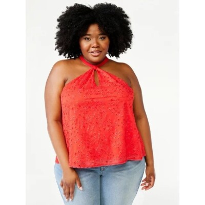 Sofia Jeans by Sofia Vergara Women's Eyelet Halter Top Red Size XXXL (22)