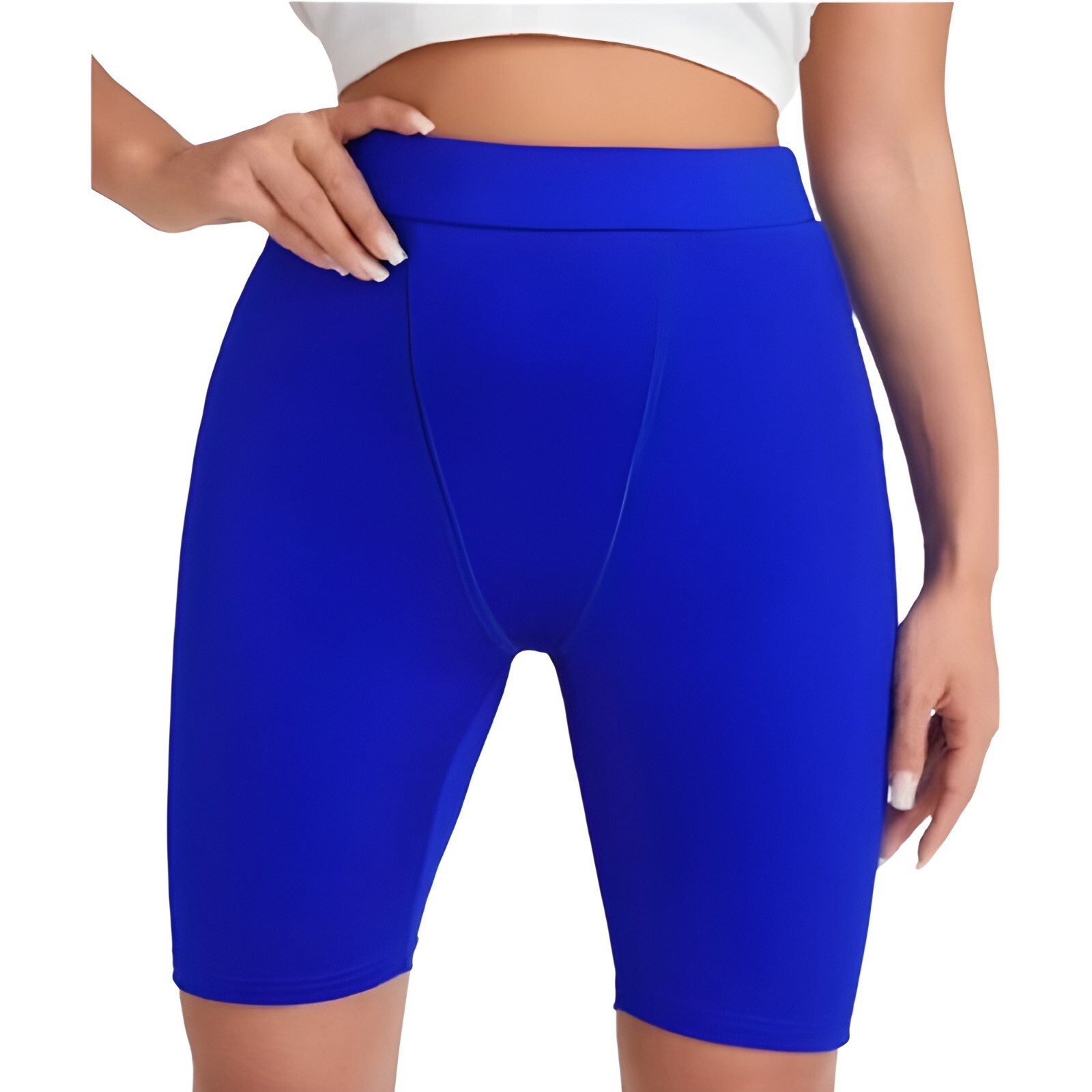 Shorts Deporte Cintura Ancha Ciclismo Mujer Azul Deportivo Ajuste Cómodo