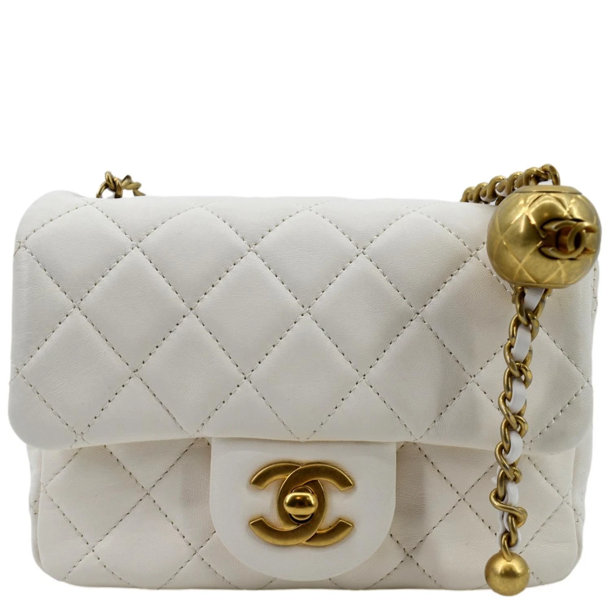 CHANEL Pearl Crush Mini Square Flap Leather Crossbody Bag White