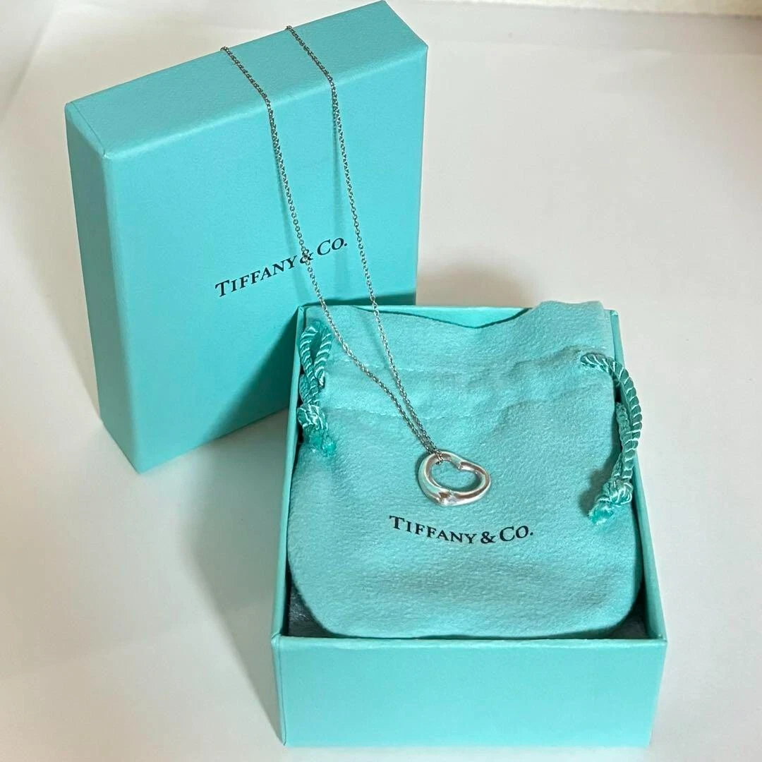 Tiffany Co Sterling Silver Open Heart 15mm Pendant Necklace With