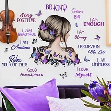 Purple Butterfly Girl and Inspirational Slogans Wall Stickers, sacinora Motiv...