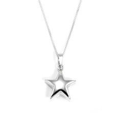 Sterling Silver Puffed Hollow Star Pendant Necklace Pendants Stars
