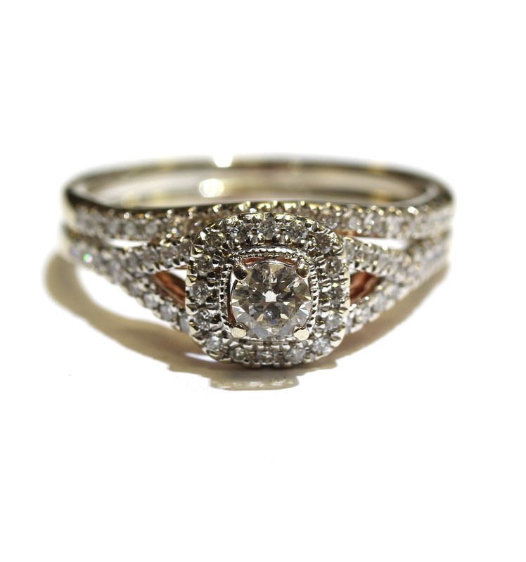 14k yellow rose gold .86ct SI2 H round engagement wedding band ring set 6.2g 10