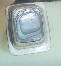 Signed ATI MEXICO Sterling Silver Abalone Shell Solitaire Ring Size 7.5 293