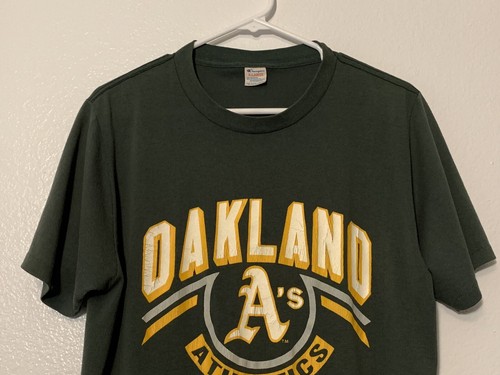 Vintage 80s Oakland Athletics A's T Shirt L XL Champion Brand 50/50 Green 1980s - Picture 3 of 7