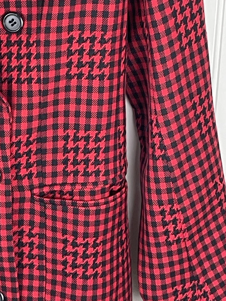 SAKS пятой авеню красный черный двубортный шерсти клетку блейзер куртка размер 4 - Изображение 4 из 4