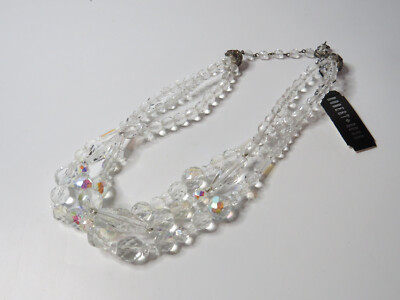 Vtg Bubble Necklace Crystal beads clear faceted choker 16'' signed Robert Rose