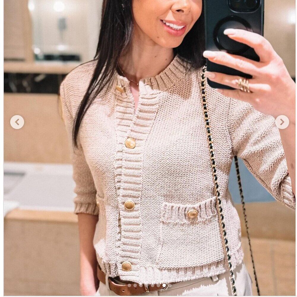 ZARA NEW WOMAN KNIT CARDIGAN Elbow LENGTH SLEEVES DARK BEIGE ZARA NEW WOMAN KNIT CARDIGAN Elbow LENGTH SLEEVES DARK BEIGE