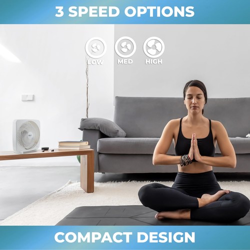 Comfort Zone 9 Inch White Portable Box Fan Quiet Cooling with 2 Speed Settings - Picture 4 of 11