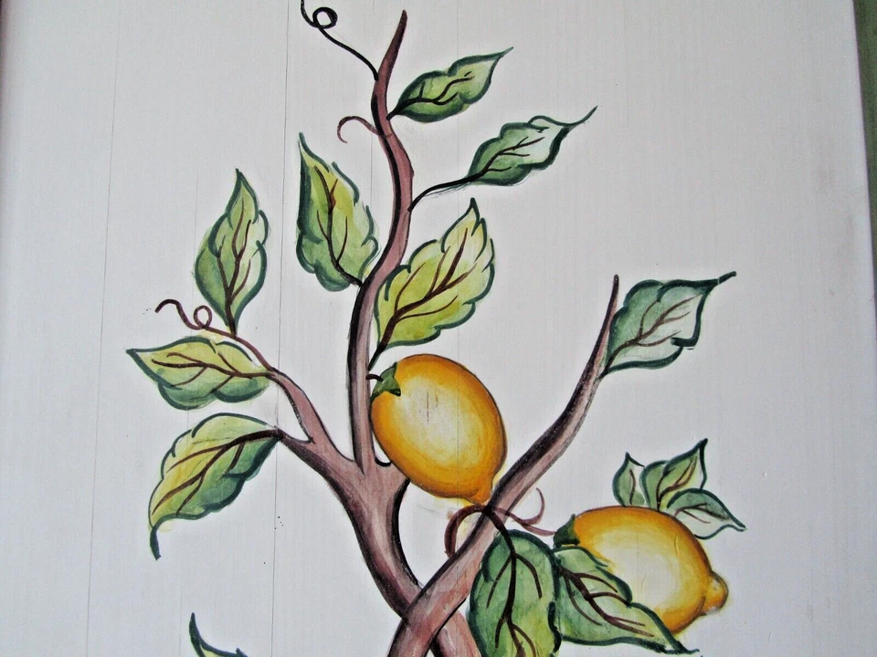 Schrank bemalt mediterran Zitrone Blätter gelb blau grün außergewöhnlich - Bild 2 von 4