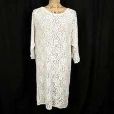 NWT Ti Mo Womens S Dress White Floral Lace 3/4 Sleeve Sheer Knee Length Sheath