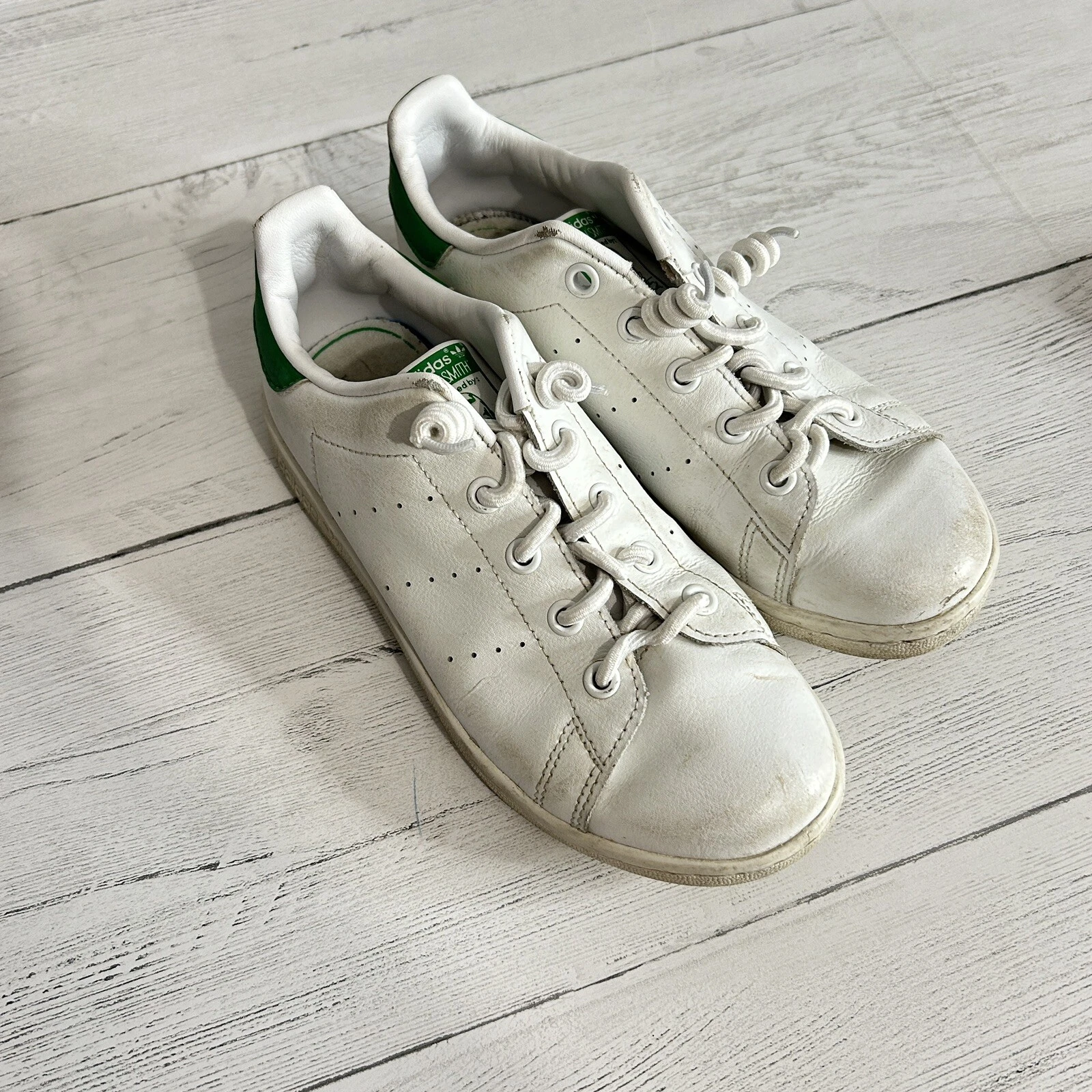 Adidas Stan Smith taglia 3 giovani basse bianche verdi senza lacci bambini
