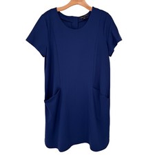 Banana Republic Womens ponte knit Blue Short Sleeve Shift Dress Pockets Size 14