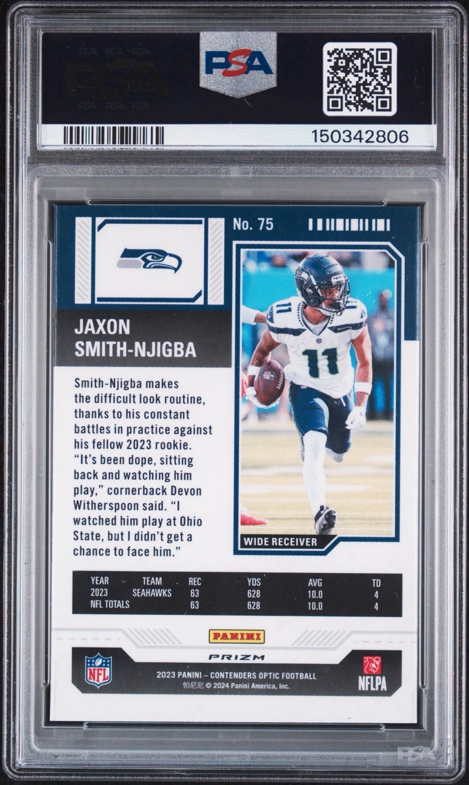 Jaxon Smith-Njigba Signed 2022 Contenders Optic Silver #75 PSA AUTO 10 view 2