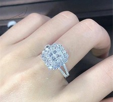 10ct White Gold Cushion Halo Diamond Engagement Ring Size A Silver Tone