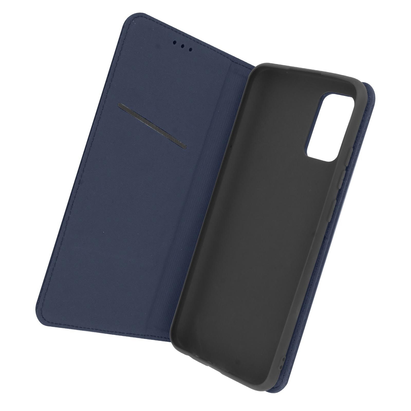 Coque Galaxy A52 en cuir bleu avec support vidéo et porte-carte