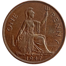 United Kingdom 1 Penny 1947 – George VI Bronze KM#845 UNC