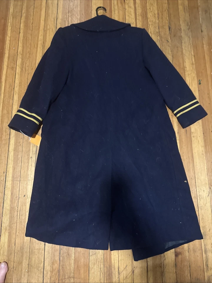 VINTAGE LOEHMANN’S Navy Wool Military Coat Dress Gold Buttons Sz 6 PETITE - Image 2 of 4