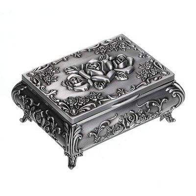 Hipiwe Vintage Metal Jewelry Box Small Trinket Organizer with Small, Silver