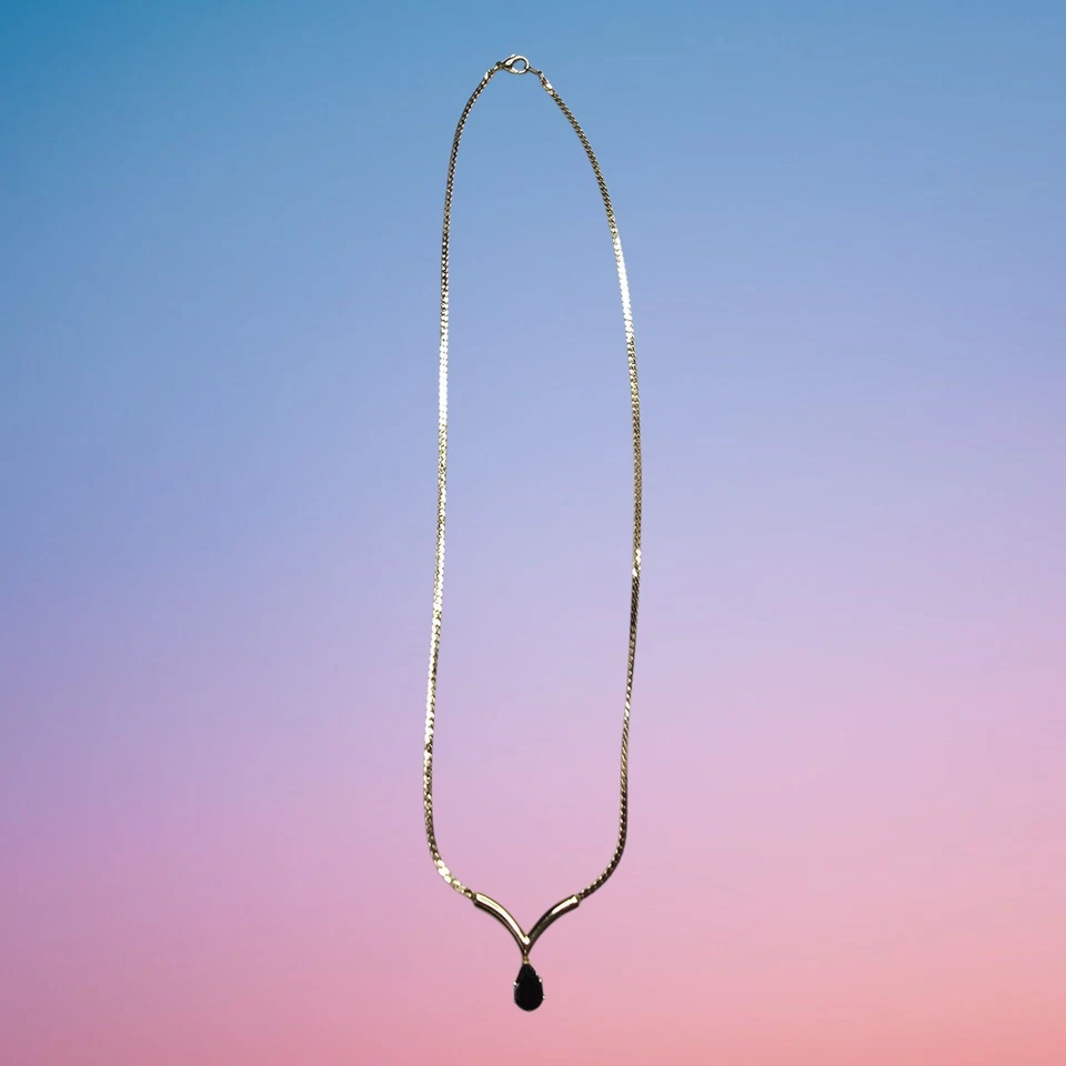 Vintage Gold Plated Garnet Teardrop Pendant Necklace In Box With COA - Image 4 of 4