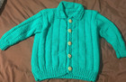child's sweater, Italian fine wool,  hand-knit, green, wooden buttons — photo 8